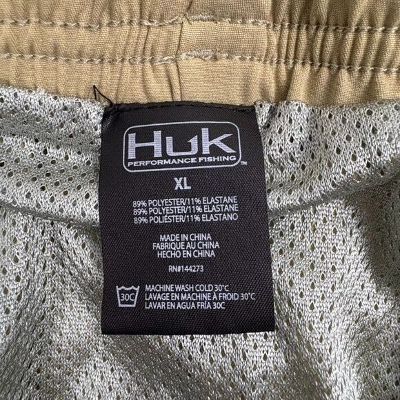 HUK Pursuit Volley Swim Shorts Performance Fishing Khaki Mesh Lined Trunks XL - Picture 4 of 11